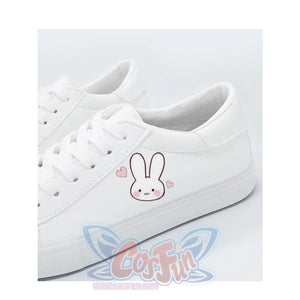 Bunny Kitty Print Casual Shoes Pu Slip-On Classic White Sneakers