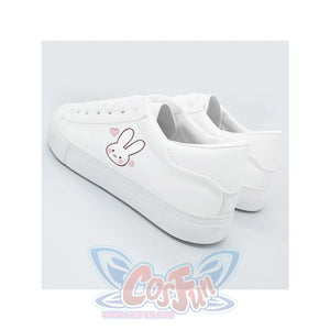 Bunny Kitty Print Casual Shoes Pu Slip-On Classic White Sneakers