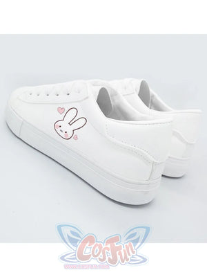 Bunny Kitty Print Casual Shoes Pu Slip-On Classic White Sneakers