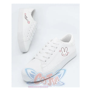 Bunny Kitty Print Casual Shoes Pu Slip-On Classic White Sneakers