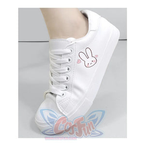 Bunny Kitty Print Casual Shoes Pu Slip-On Classic White Sneakers
