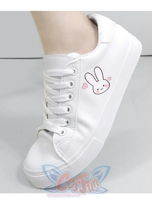 Bunny Kitty Print Casual Shoes Pu Slip-On Classic White Sneakers