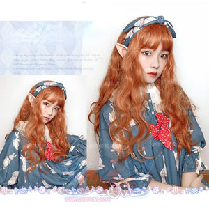 Soft Girl Harajuku Style Long Brunches Curly Wig Pumpkin Color