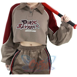 Khaki Striped Velvet Patchwork Slim Skirt Pants Sweater Suit S22429