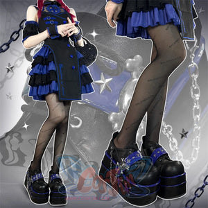 Original Cool Lolita Round Toe Thick Soled Shoes S22645 Black and Blue / 34