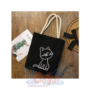 Cartoon Canvas Shopping Tote Bag Black 2 / One Size