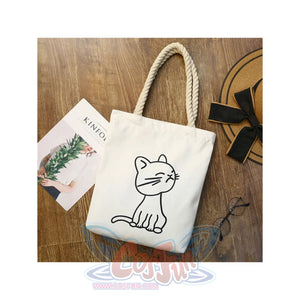 Cartoon Canvas Shopping Tote Bag White 1 / One Size