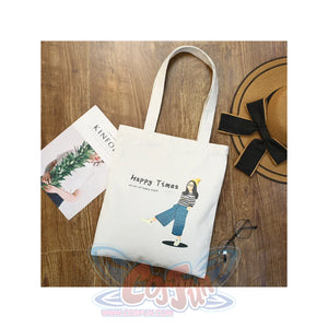 Cartoon Canvas Shopping Tote Bag White 2 / One Size