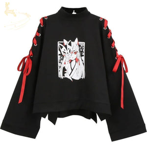 Cartoon Fox Print Lacing Short Sweatshirt Spring Sweater Mp005889 L