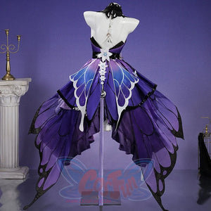 Honkai: Star Rail Castorice Gossamer Flutter cosplay costume presents back waist flower drapes and delicate chain details.