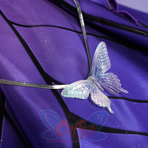 Honkai: Star Rail Castorice Gossamer Flutter cosplay costume presents an iridescent butterfly charm on a silver-tone choker.