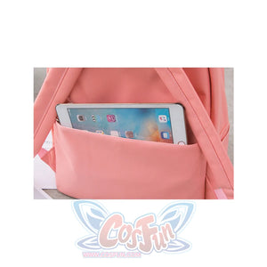 Cat Ears Printed Candy Color Canvas Backpack Handbag 3Pcs Set