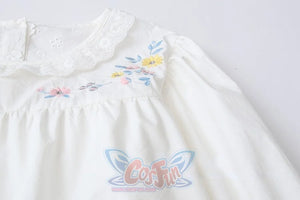 Sweet Lace Collar Floral Embroidery Long Sleeve Shirt
