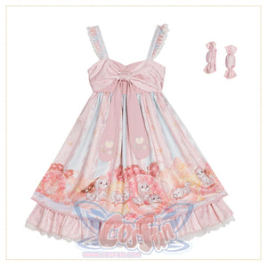 Sweet Daily Lolita Princess Jumper Skirt Sets Jumper Skirt + Bowknot / S