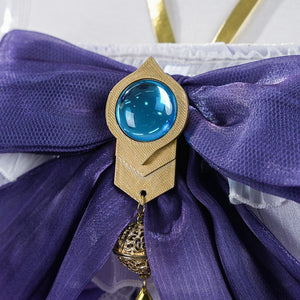 Genshin Impact Citlali Whispers of Stars and Smoke cosplay costume secures blue gem-like vision above a gold-tone bell.