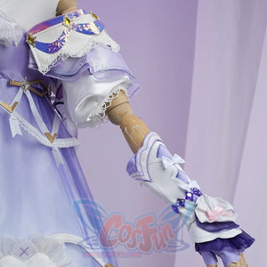 Genshin Impact Citlali Whispers of Stars and Smoke cosplay costume sleeve detail layers purple fabric under lace trim.