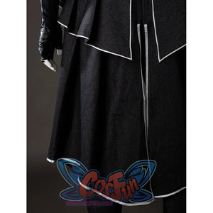 Lower apron close-up of Maelle cosplay costume from Clair Obscur Expedition 33 with black panels, white trim, and glove