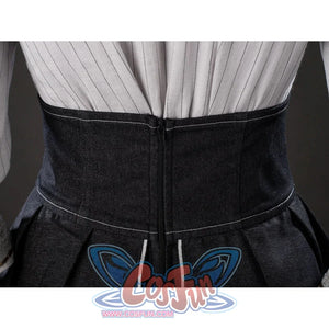 Back waistband detail of Maelle cosplay costume from Clair Obscur Expedition 33 with black fabric, center zipper, and seam