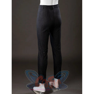 Back view of Maelle cosplay costume from Clair Obscur Expedition 33 black pants with fitted legs and rear seam