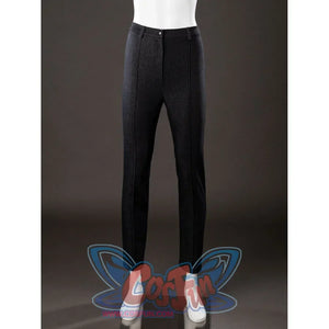 Front view of Maelle cosplay costume from Clair Obscur Expedition 33 black pants with slim legs and high waist