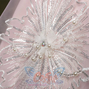 Close up Glinda cosplay costume floral embroidery