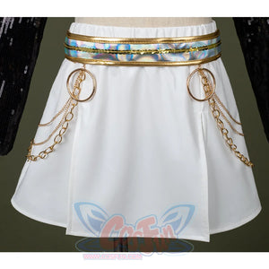 HUNTR/X Kid Zoey cosplay costume, white skirt, showing golden belt and waist ornament