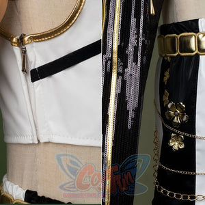 HUNTR/X Rumi cosplay costume for kids, white shiny stage outfit, details