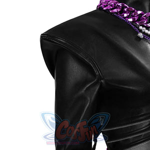 Rumi Cosplay Costume KILLER Black Suit with pu leather.