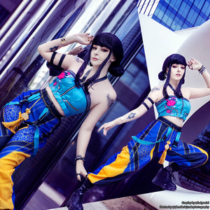 Kpop Zoey cosplay costume: colorful outfits, photo collage, girl cosplayer show