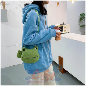 Cute Cartoon Plush Green Frog Doll Faux Wool Shoulder Bags C00072