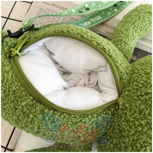 Cute Cartoon Plush Green Frog Doll Faux Wool Shoulder Bags C00072