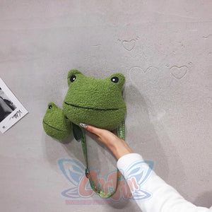 Cute Cartoon Plush Green Frog Doll Faux Wool Shoulder Bags C00072