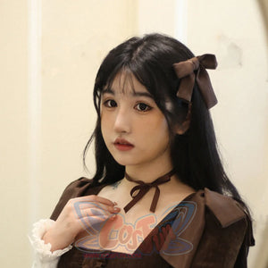 Lovely Elegant Lolita Large Size Slim Dress Brown / One Size / Hairpin