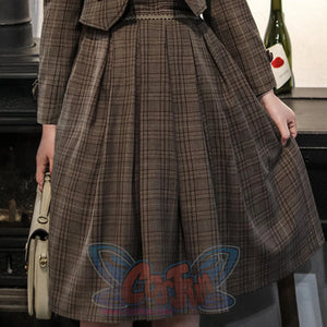 Elegant Detective Style Lolita Suit Sets Brown / Long Skirt / S