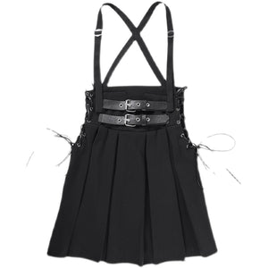 Sweet and Cool Lace Up High Waist Pleated Strap Skirt
