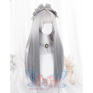 Gradual Change Long Straight Hair Lolita Wig S22323 Grey And White 67CM