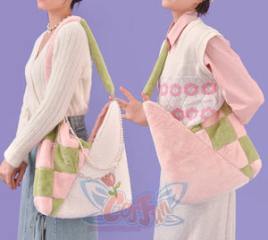 Plush Pink Spliced Large-Capacity Bag S22417