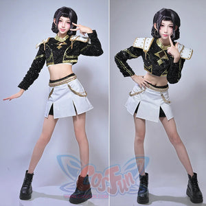 Zoey Cosplay Costume Golden Black White Outfit N09566 Costumes