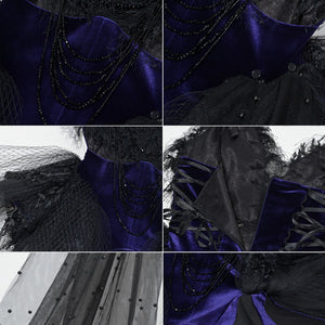 Elegy Day Gothic Feather Rhinestone Velvet Dress