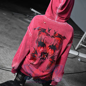 Winter Washed Terry Loop Printed Loose Long-Sleeved Hoodie