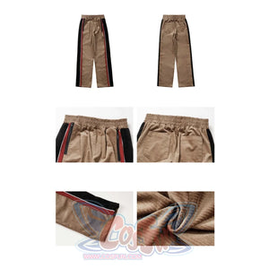 Khaki Striped Velvet Patchwork Slim Skirt Pants Sweater Suit S22429