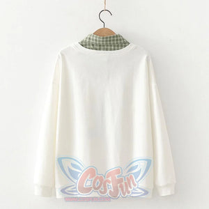 Dinosaur Print Plaid Shirt Fake Two-Piece Sweatshirt Mp006240