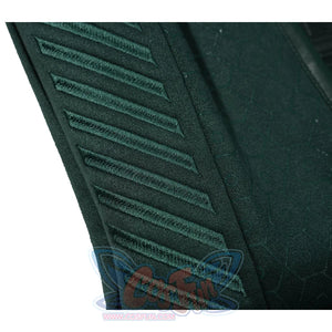 Doctor Doom cosplay tunic side trim close-up with stacked diagonal bands.