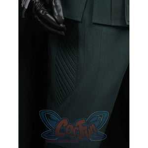 Doctor Doom cosplay tunic side inset with diagonal ribbed lines beside the front panel.