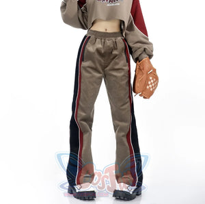 Khaki Striped Velvet Patchwork Slim Skirt Pants Sweater Suit S22429