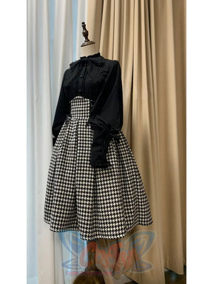 Daily Elegant Winter Lolita Woolen Houndstooth Skirt Sets Houndstooth / M / Long Skirt