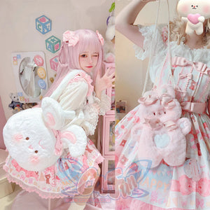Lovely Lolita Woolen Rabbit Cake Crossbody Bag Pink / Cake Bag + Dumpling Bag