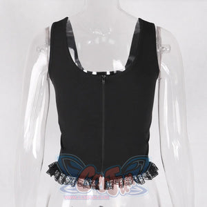 Black Lace Up Slim Short Vest