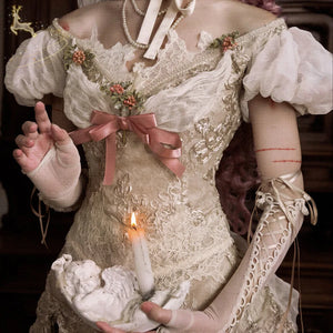 Rococo Duchess Vintage Elegant Off-Shoulder Puff Sleeve Mesh Top