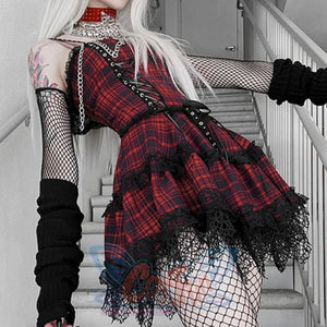 Lolita Plaid Slim Short Slip Dress S22916